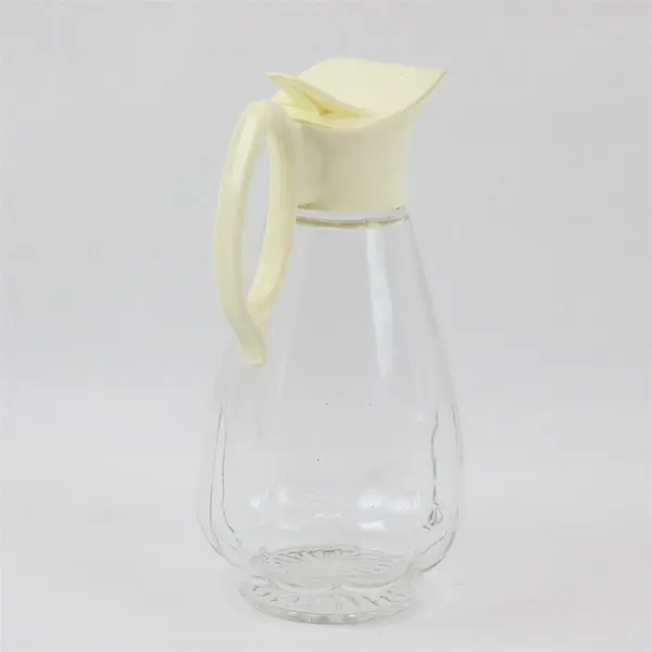 Vintage Clear Glass Syrup Pitcher w/ White Plastic Lid Spout 7.5in