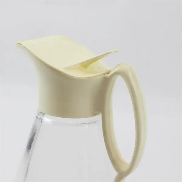 Vintage Clear Glass Syrup Pitcher w/ White Plastic Lid Spout 7.5in