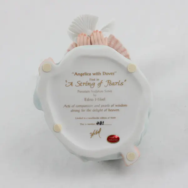 Edna Hibel Angelica with Doves A String of Pearls Porcelain Figure 6-1/4"