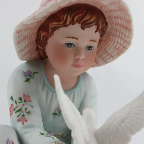 Edna Hibel Angelica with Doves A String of Pearls Porcelain Figure 6-1/4"