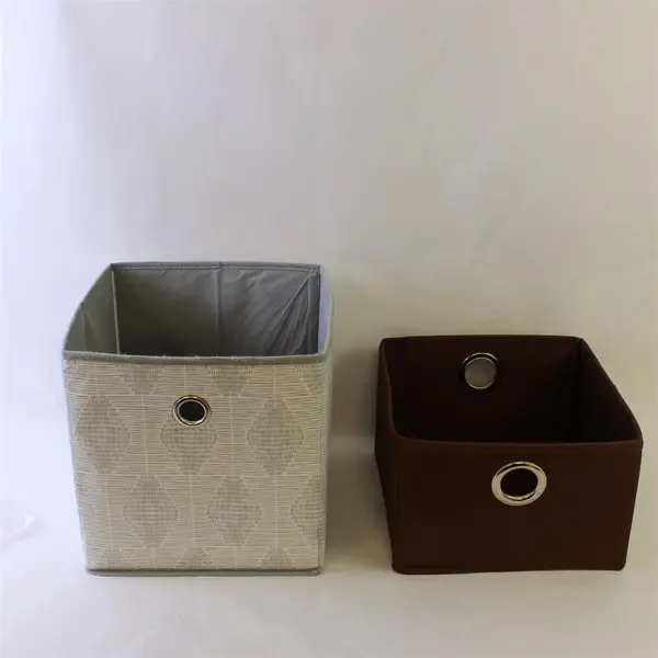 Lot of 2 Collapsible Fabric Storage Bins Brown Gray Striped Diamond