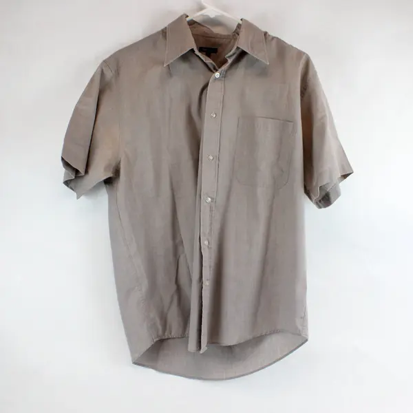 Basics Shirt Mens 15.5(M) Gray Short Sleeve Button Down