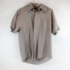 Basics Shirt Mens 15.5(M) Gray Short Sleeve Button Down