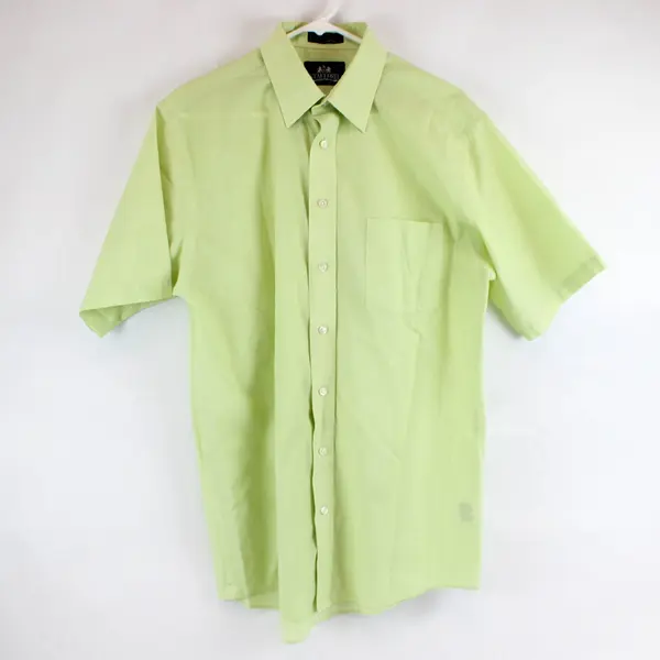 Stafford Short Sleeve Button Front Dress Shirt Point Collar Lime Green 16(M)