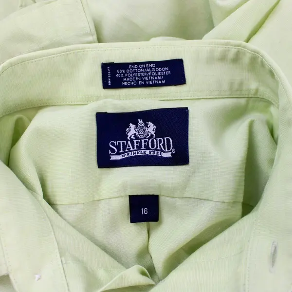 Stafford Short Sleeve Button Front Dress Shirt Point Collar Lime Green 16(M)