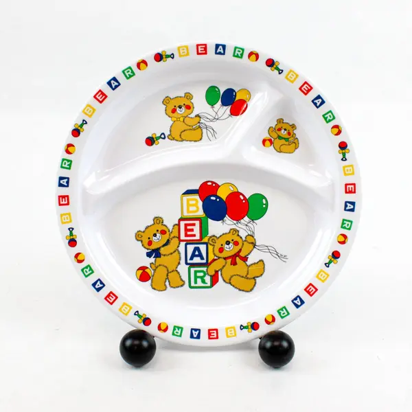 Vintage 1980s Kids Divided Plate Teddy Bear Melamine Baby/Toddler Tray White