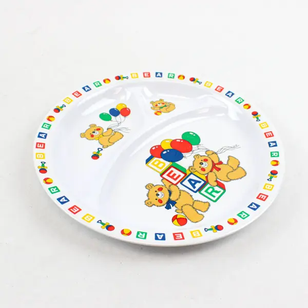 Vintage 1980s Kids Divided Plate Teddy Bear Melamine Baby/Toddler Tray White