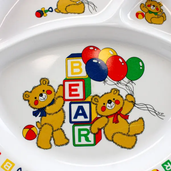Vintage 1980s Kids Divided Plate Teddy Bear Melamine Baby/Toddler Tray White