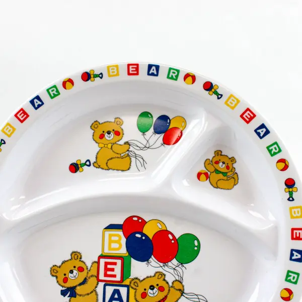 Vintage 1980s Kids Divided Plate Teddy Bear Melamine Baby/Toddler Tray White