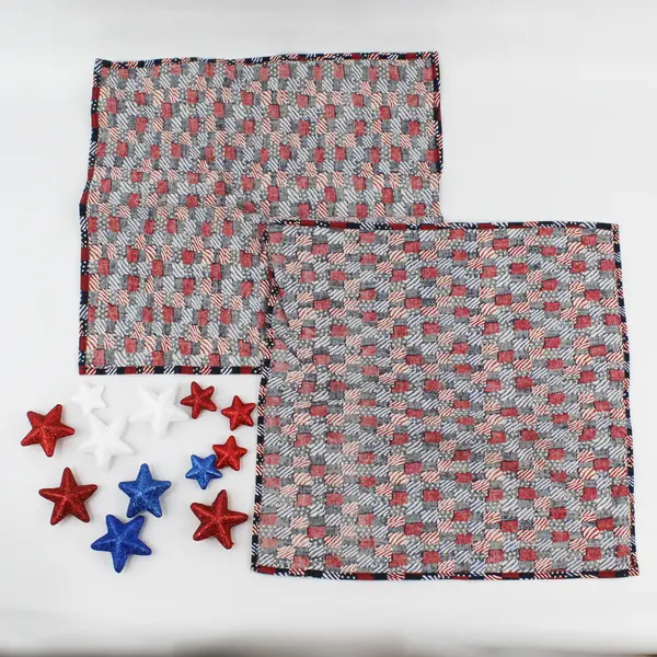 Set of 2 Cotton Patriotic Napkins 10 Foam Glitter Stars