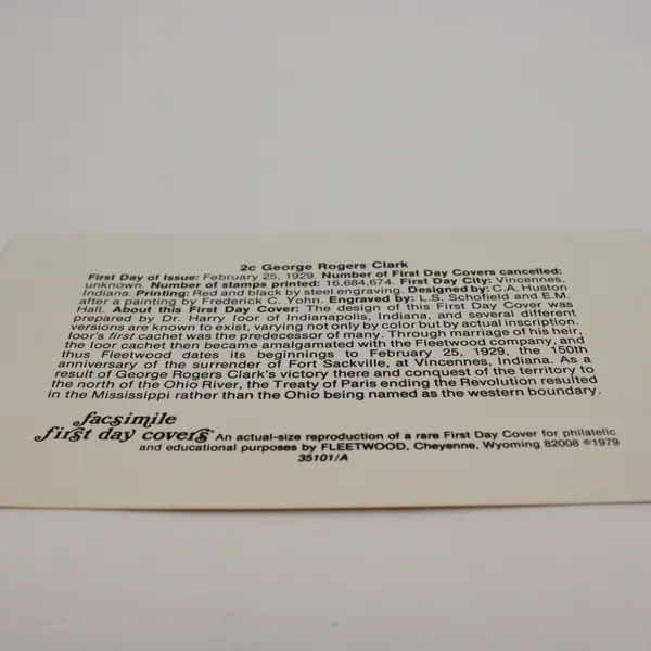US Fleetwood 1979 Facsimile First Day Cover George Rogers Clark 150th 1929