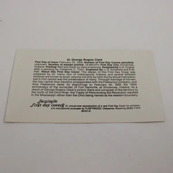 US Fleetwood 1979 Facsimile First Day Cover George Rogers Clark 150th 1929