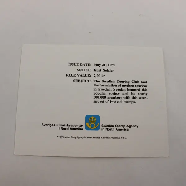 Sweden 1985 Centenary Of The Swedish Touring Club 2 Stamp Commemorative Card