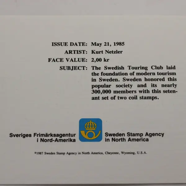 Sweden 1985 Centenary Of The Swedish Touring Club 2 Stamp Commemorative Card