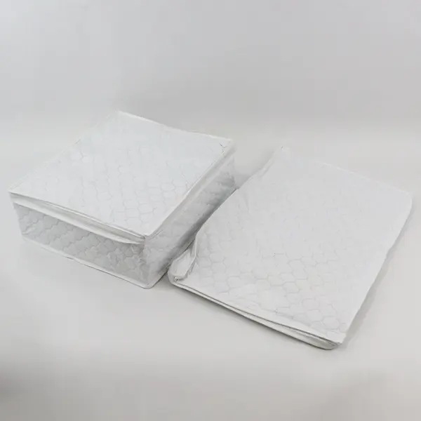 Lot of 2 White Zippered Quilted Vinyl Dish Storage Bags 18x 12, 13.5 x 11.5
