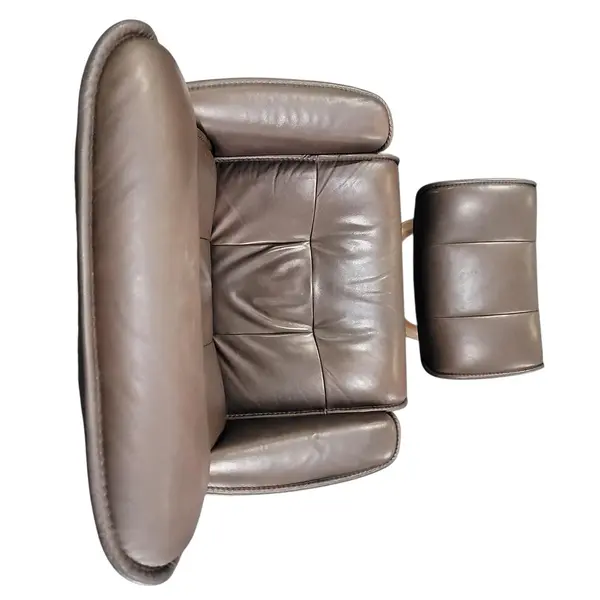 Ekornes Brown Leather Recliner Chair Ottoman Set Bentwood - Freight/Local Pickup