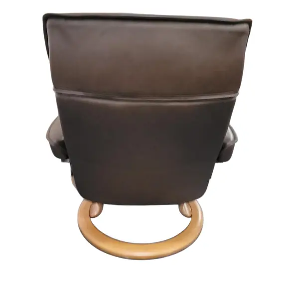 Ekornes Brown Leather Recliner Chair Ottoman Set Bentwood - Freight/Local Pickup