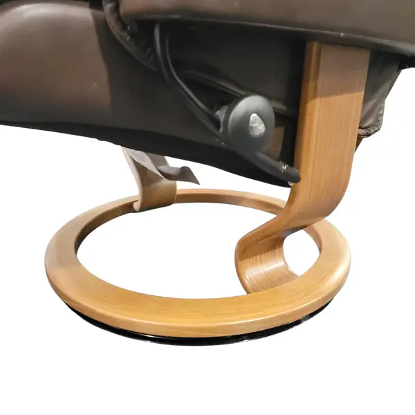 Ekornes Brown Leather Recliner Chair Ottoman Set Bentwood - Freight/Local Pickup