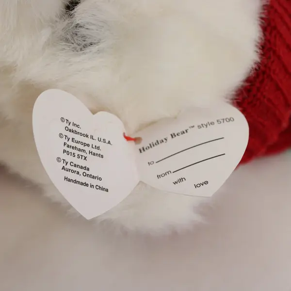 Original TY Inc 1997 White Holiday Bear Plush Red Green Hat Scarf Retired