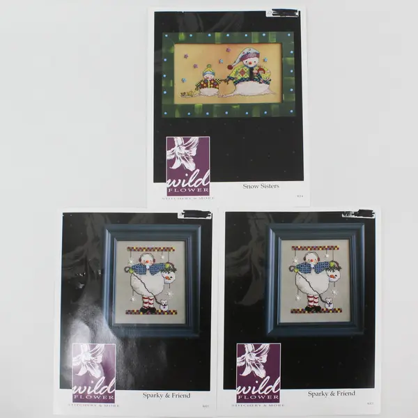Lot of 3 Wildflower Stitchery & More Snow Sisters Sparky & Friend Patterns