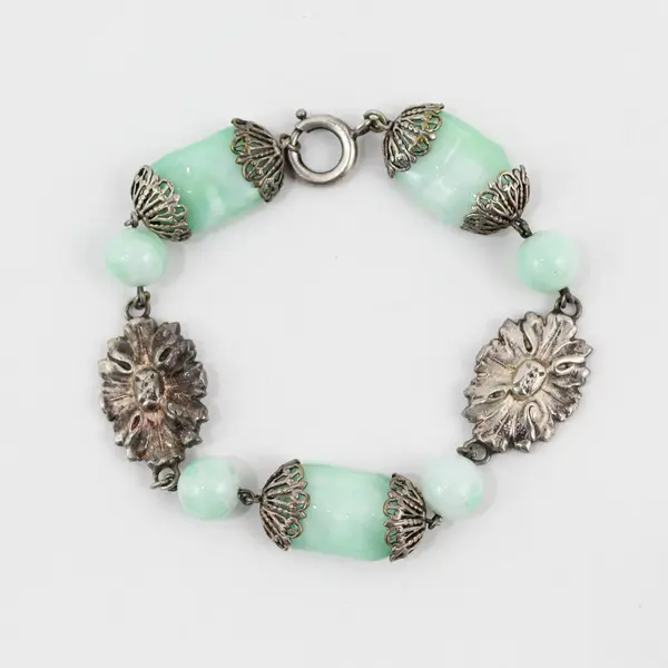 Green Peruvian Opal Silver-Tone Bracelet 7"