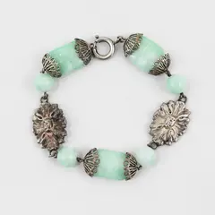Green Peruvian Opal Silver-Tone Bracelet 7"
