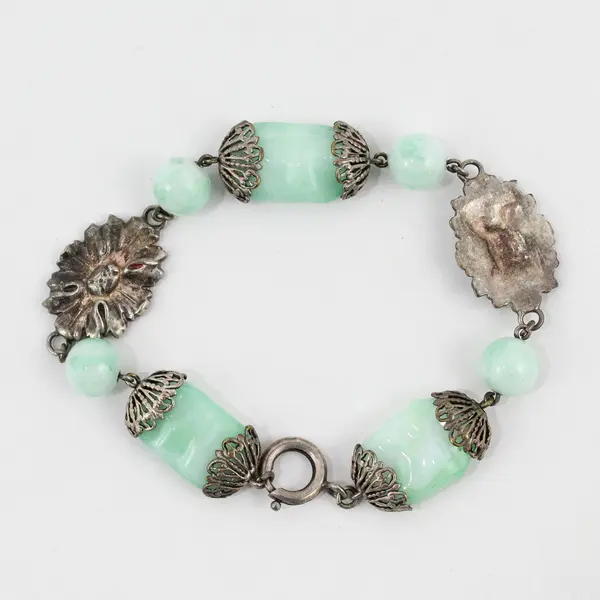 Green Peruvian Opal Silver-Tone Bracelet 7"