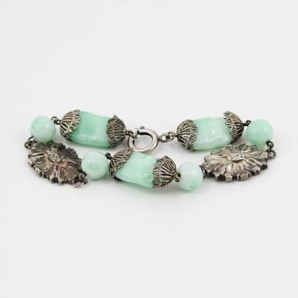 Green Peruvian Opal Silver-Tone Bracelet 7"