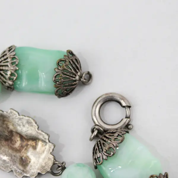 Green Peruvian Opal Silver-Tone Bracelet 7"
