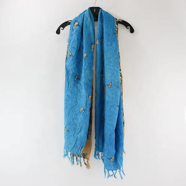 Nautical Coastal Village Sailboat Scene Fringed Scarf Wrap 44" x 65"