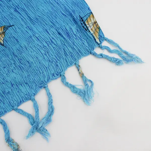 Nautical Coastal Village Sailboat Scene Fringed Scarf Wrap 44" x 65"