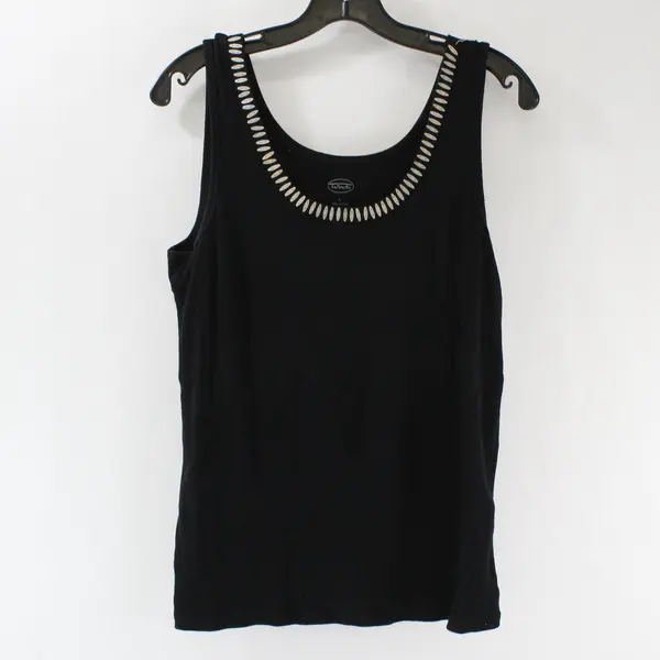 Talbots Black Womens L Tank Top Metal Scoop Neck Flawed