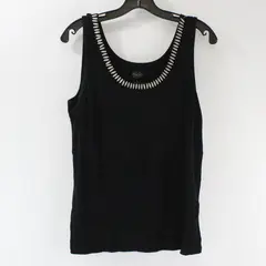 Talbots Black Womens L Tank Top Metal Scoop Neck Flawed