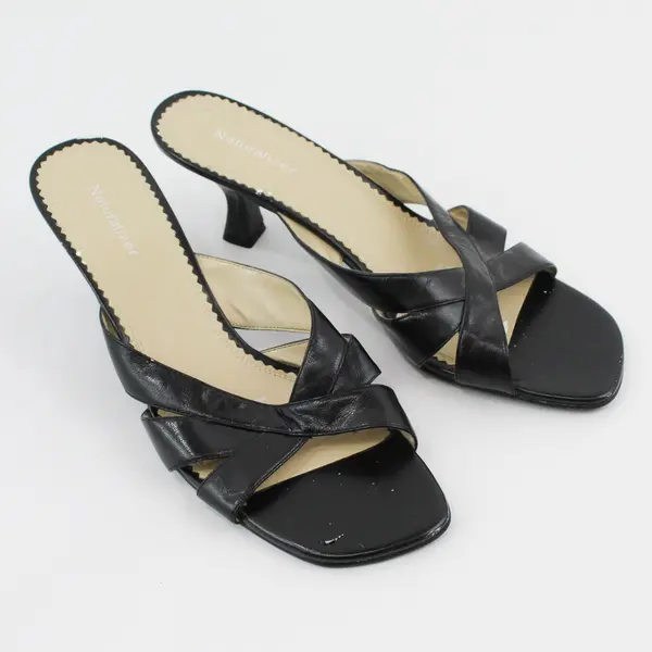 Naturalizer Sonya Solid Black Leather Heeled Slides Kitten Heels Womens Size 10W
