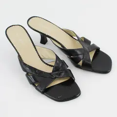 Naturalizer Sonya Solid Black Leather Heeled Slides Kitten Heels Womens Size 10W