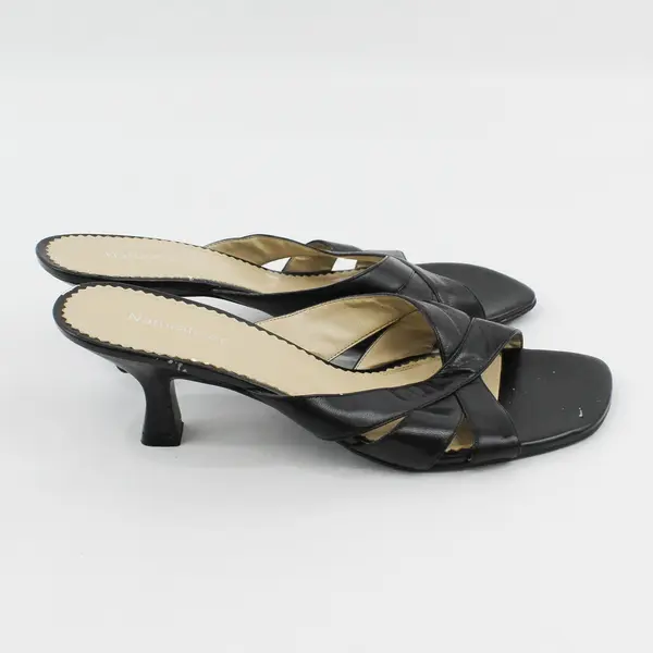 Naturalizer Sonya Solid Black Leather Heeled Slides Kitten Heels Womens Size 10W