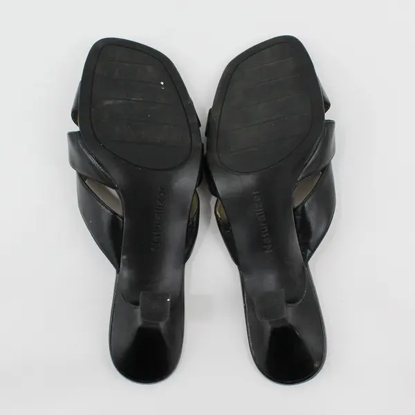 Naturalizer Sonya Solid Black Leather Heeled Slides Kitten Heels Womens Size 10W