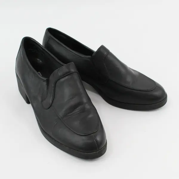 Cloud Walkers Madison Black Leather 2" Heeled Slip On Loafers Womens Size 10D