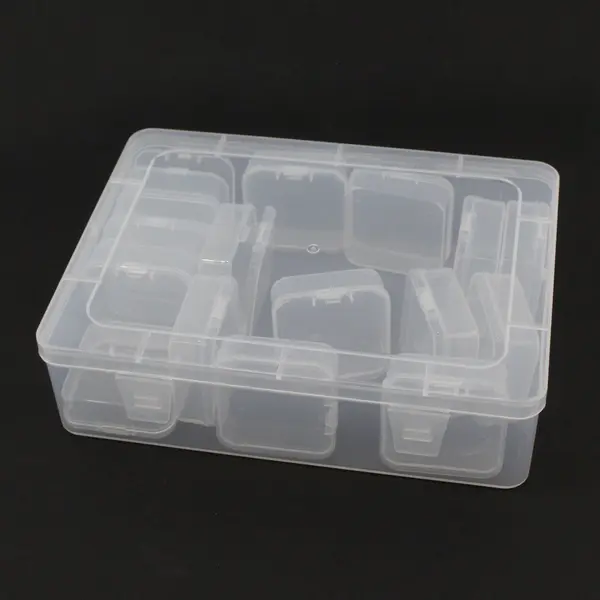 15 Small Plastic Storage Boxes in Larger Box, for Screws/Jewelry/Travel/ Beads 