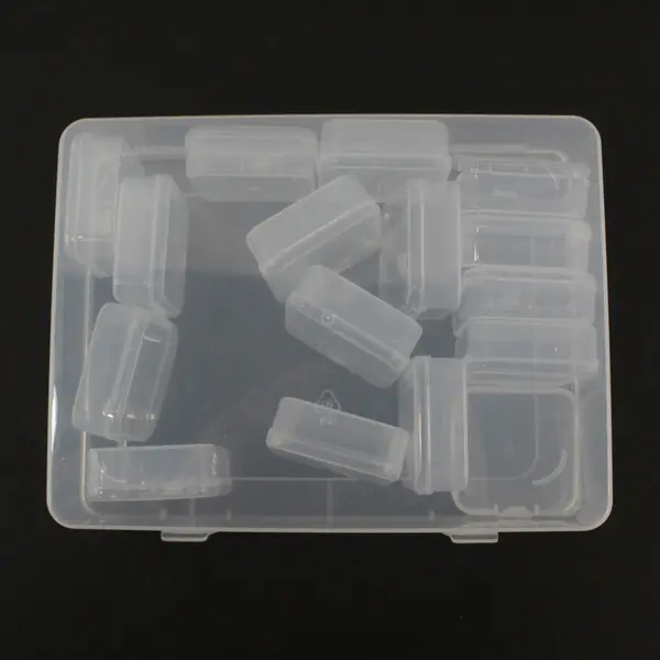 15 Small Plastic Storage Boxes in Larger Box, for Screws/Jewelry/Travel/ Beads 