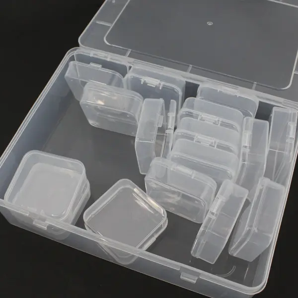 15 Small Plastic Storage Boxes in Larger Box, for Screws/Jewelry/Travel/ Beads 