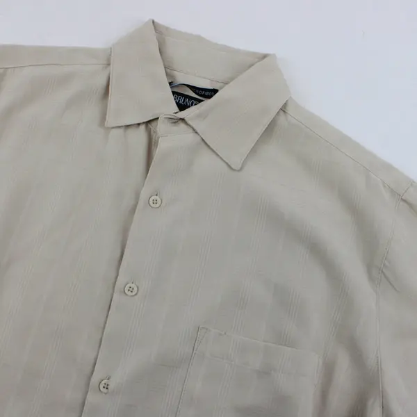 Bruno Heirs Beige Sueded Microfiber Short Sleeve Button Shirt Mens L