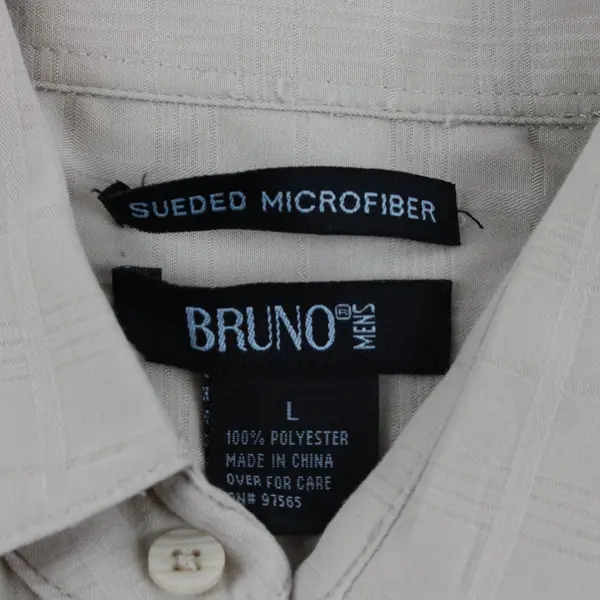 Bruno Heirs Beige Sueded Microfiber Short Sleeve Button Shirt Mens L