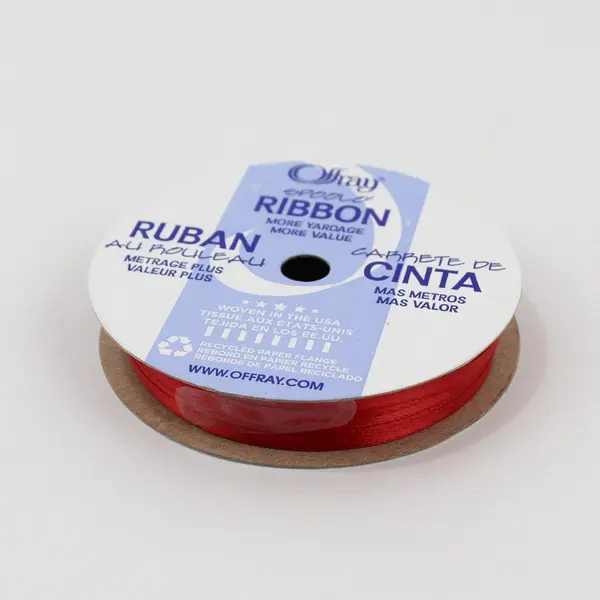 Lot of 3 Spools of Offray Polyester Ribbon, 1/8"x5 yds., New  Red, Blue & Grey 