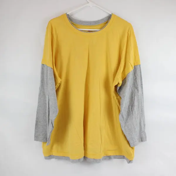 Woman Within Yellow and Gray Layered Long-Sleeved T-Shirt Women's 2X