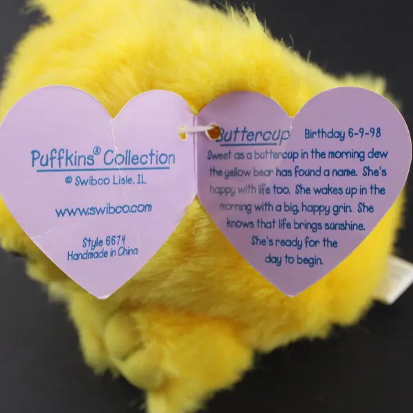 Vintage Puffkins Buttercup Yellow Bear Swibco Plush Stuffed Animal