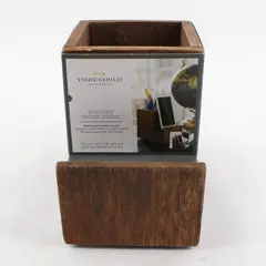 Threshold Dark Brown Wooden Phone Stand & Pen Holder 4.5" Tall Office Supplies