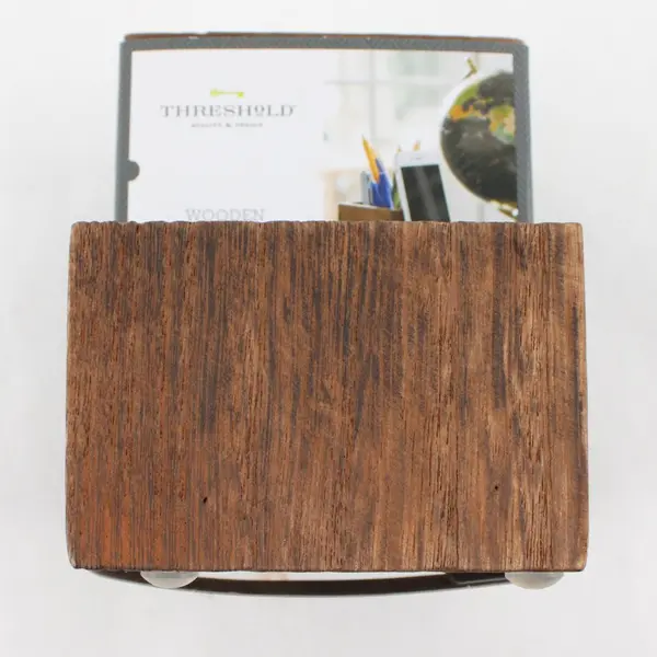 Threshold Dark Brown Wooden Phone Stand & Pen Holder 4.5" Tall Office Supplies