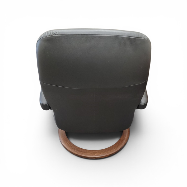 Ekornes Black Leather Swivel Recliner Chair Ottoman Set - Freight/Local Pickup