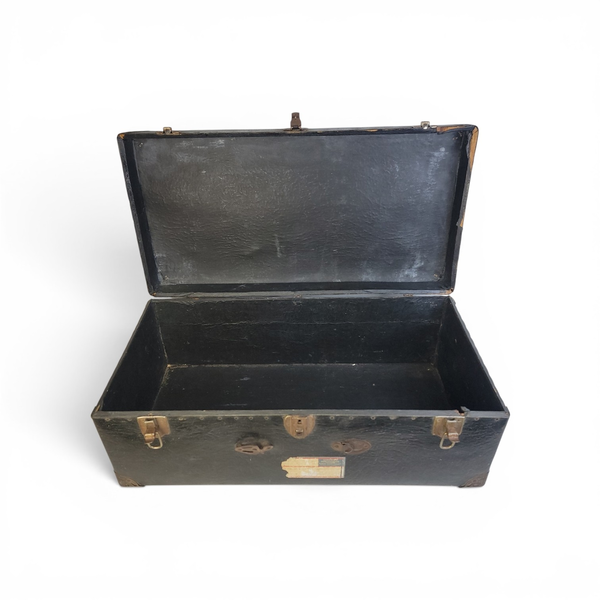 Vintage Black Fiberboard Steamer Trunk Storage Chest - Local Pickup Only